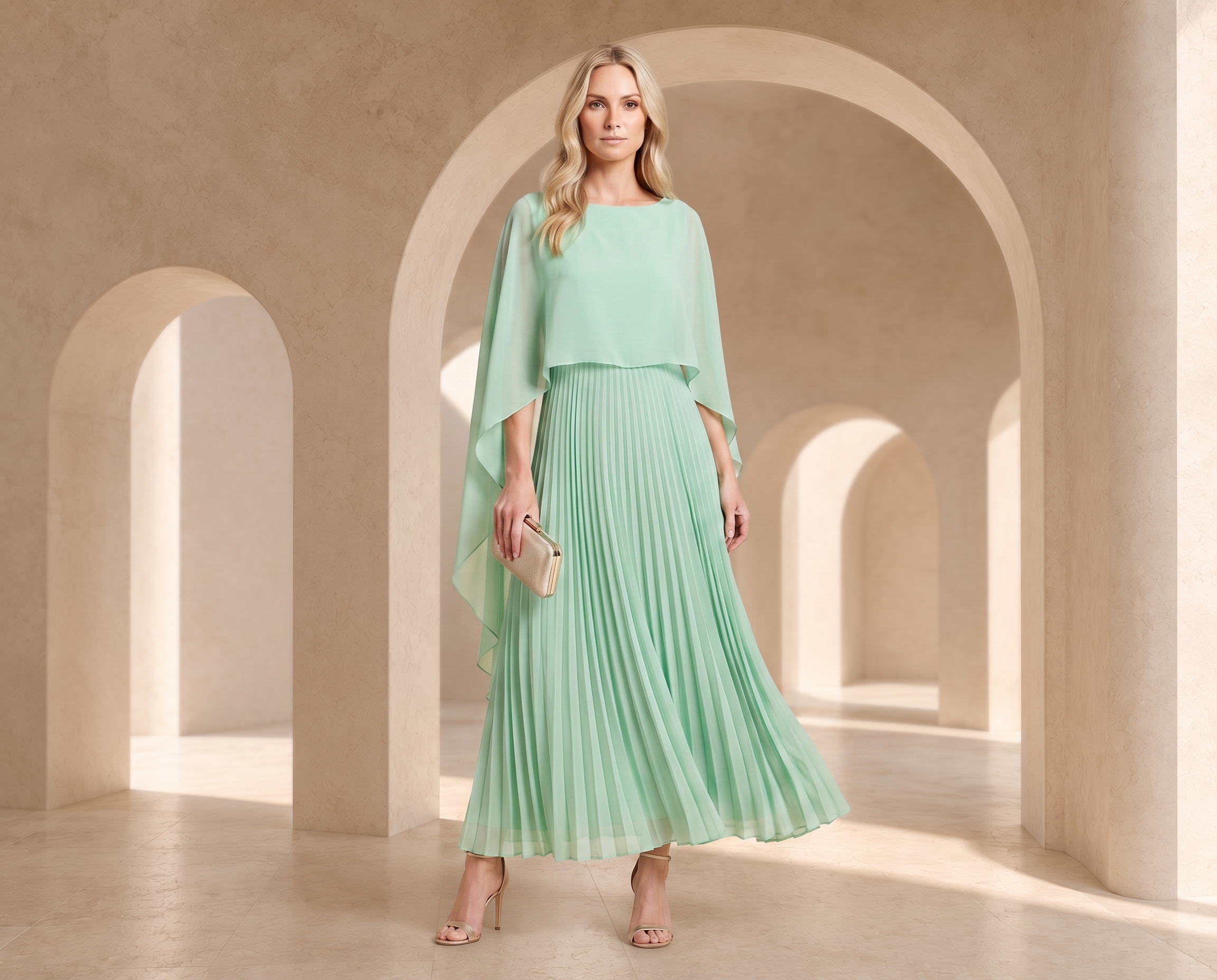 ALLISON EU mint green pleated occasionwear dress